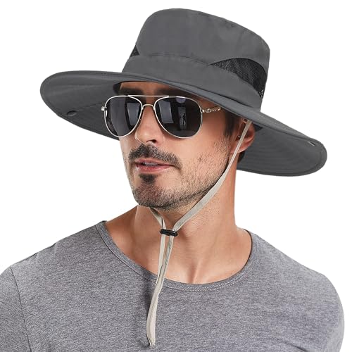 Men & Women Summer Sun Hat Beach Hat Wide Brim Outdoor Sun Protection Hat Packable Mesh Bucket Cap Safari Fishing Hat Dark Grey