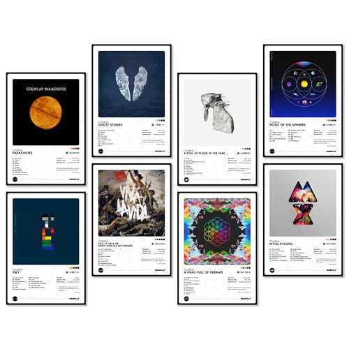 Image of Thepaper9store Pack of 8 - Coldplay Music Album Art Wall Posters (8.4 x 12 Inch) Adhesive Tape Included | Aesthetic Wall Decor for Bedroom, Living Room, Office