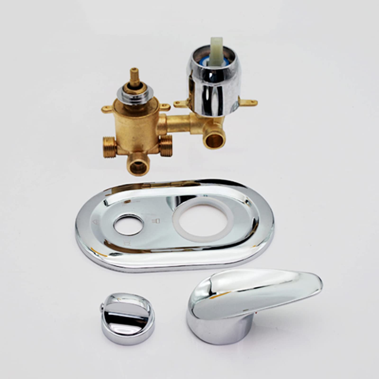 G1/2" 2/3/4/5 Salida Una Pieza Grifo Desviador Cuarto Baño Panel Mezclador Latón, Cartucho Cerámica Válvula Mezcladora Agua Fría y Caliente, Distancia Punto Central 6,5cm (Rosca Tornillo 5 Vías)