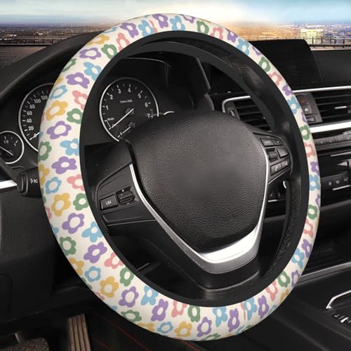 FJyuanqi Abstract Colorful Floral Flowers Steering Wheel Cover for Women, Anti-Slip Elastic Breathable Soft Rubber Car Steering Wheel Protective Cover, Universal 15 Inch Fit for Cars, Auto, SUVs