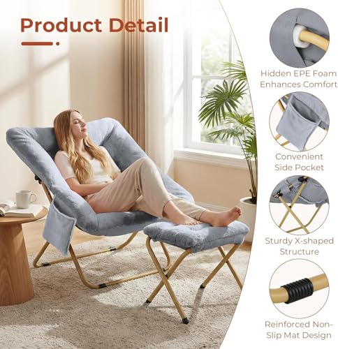 Sillón Plegable de Tela Peluche Gris miniatura 3
