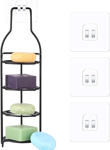 Miniatura 7 de Jabonera para pared de ducha, jabonera de 4 niveles de acero inoxidable, barra de ducha, baño, autodrenante, resistente al óxido, potente sin