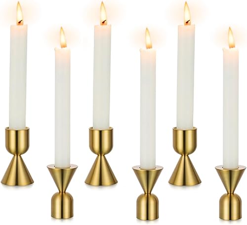 Portavelas dorados de latón 6 portavelas cónicos, candelabros para candelabros, candelabros dorados para centro de mesa, boda, fiesta, Navidad,
