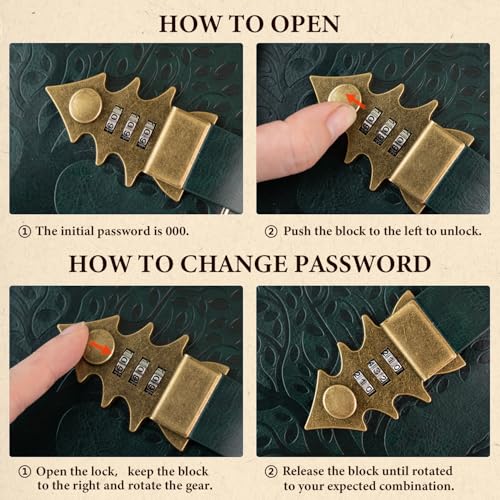 WEMATE Tagebuch mit Schloss und Geschenkbox, A5, 260 Seiten, nachfüllbar, Hardcover Passwort Notizbuch, Vintage Lock Journal, Mädchen, Männer, Studenten, 21,8 x 14,7 cm (Grün)