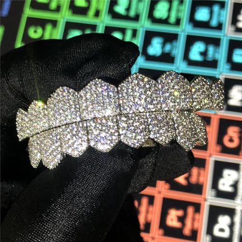 Grillz street Hip Hop personality Gold Shiny Copper gold-plated teeth Grillz Vampire fangs Grills Daily wear Halloween and Party Unisex - Comes With Tweezer & Dental Wax (8009Silver)3