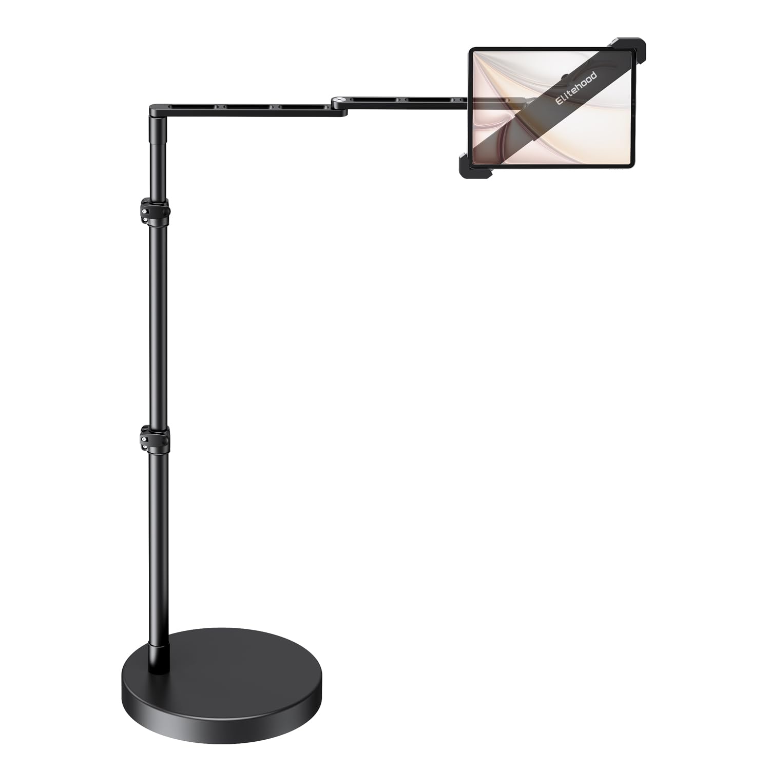 elitehood Diagonal iPad Ständer Höhenverstellbar mit 61cm Langer Arm | Tablet Bodenständer mit 6.3 kg Schwere Basis, Verriegelbare iPad Halterung Bett für iPad Pro Air Mini & 9–13" Tablets