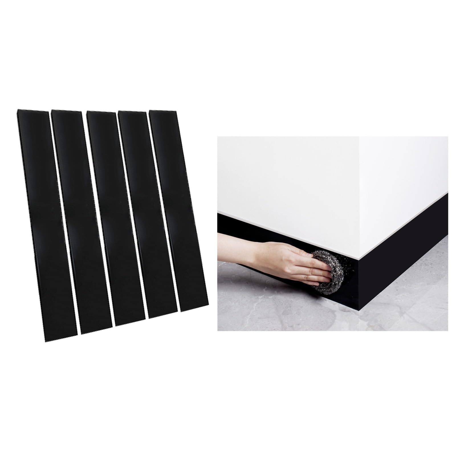 Battiscopa Modanatura per base a parete in PVC autoadesiva lunga 60 cm per pareti e pavimenti, modanatura per battiscopa nera con design stacca e incolla, per ufficio domestico(60x10cm/23.6x3.9in)