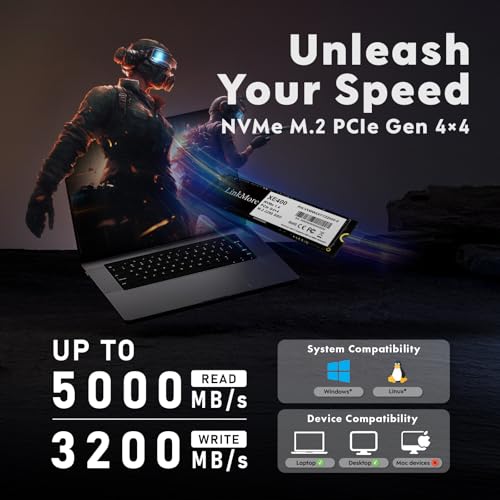 Image of LinkMore XE400 500GB M.2 2280 PCIe Gen 4X4 NVMe 1.4 Internal SSD, Solid State Drive, Up to 4650MB /s for Latop and PC