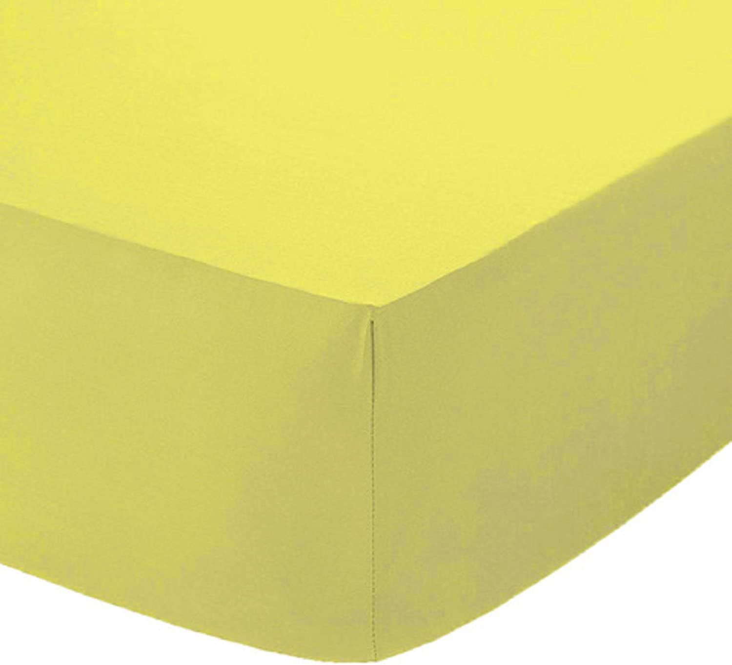 Ocean Nights Plain Dyed 10"(25cm) Box Fitted Bed Sheet Easy Care Polycotton Sheets Single Double King Super King Pillowcase (Lemon, Super King)