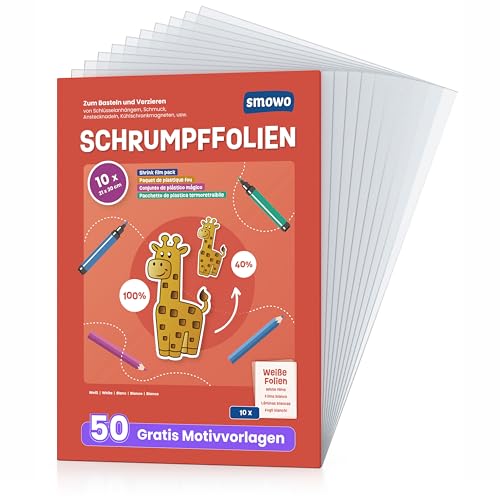 Smowo® 10 Stück Schrumpffolien transparent - schrumpfende Plastikfolien zum basteln - A4 schrumpffolienplatten matt