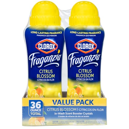 Image of Clorox Fraganzia Laundry Scent Booster Crystals, In-Wash Fragrance Beads for Fresh-Smelling Clothes & Linens, Safe for All Fabrics & Colors, Citrus Blossom Scent, 18 Oz, 2 Pack