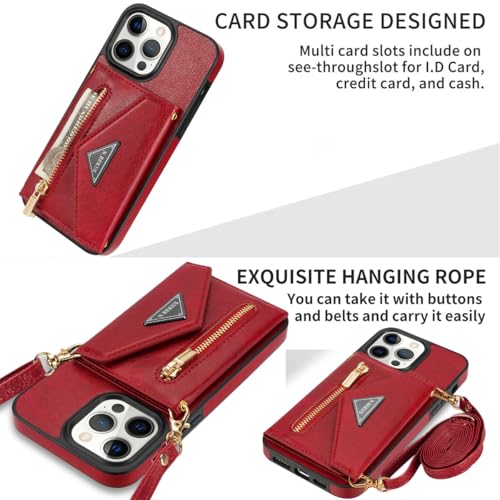 Portefeuille en cuir iPhone 13 Pro Max rouge pour ranger vos cartes et protéger l'écran 6.7 - 6