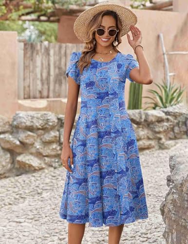 Image of ZEAGOO Womens Casual Dresses for Summer Short Sleeve Flare Midi Dress Loose Flowy Beach Sundress