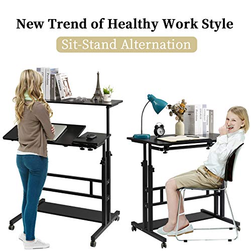 SIDUCAL Mobile Standing Desk, Rolling Ajustable Computer Desk, Mobile Computer Workstation Adjustable Desks for Home Office for Stand Up, Black - Thumbnail 2