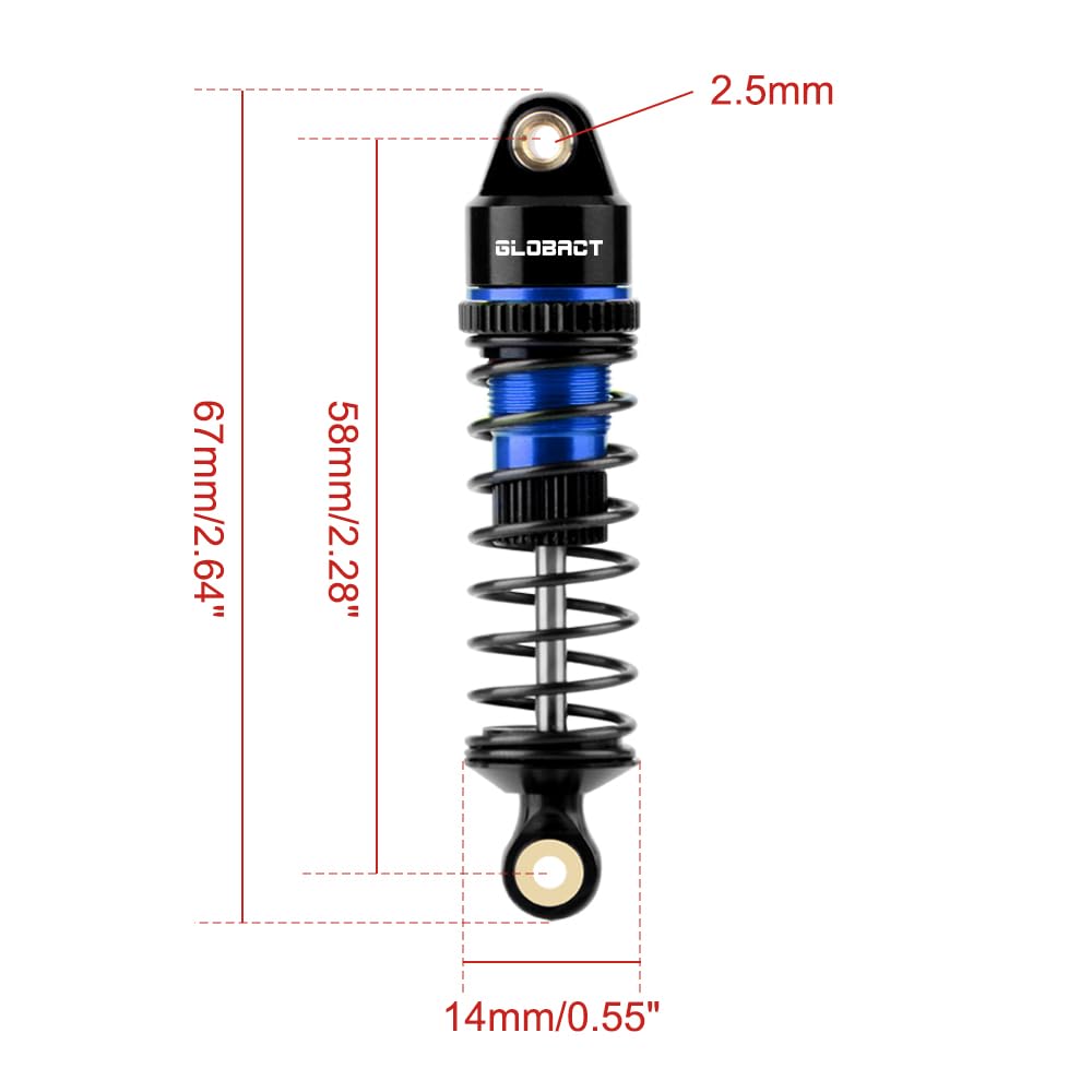 GLOBACT Aluminum Adjustable Shock Damper Oil Shock for ARRMA 1/18 Granite GROM 1/14 Typhon GROM 1/16 Mojave GROM RC Truck Upgrade Parts Replace ARA330806 (Black Blue)