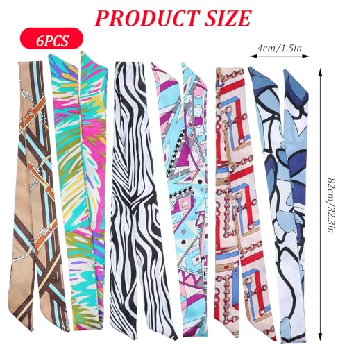 6 Pack Scarf Bags for Women Mixed Designs Purse Scarf Fashion Handbag Scarfs Band Neckerchief Scarfs Head Wrap Hair Accessories for Women 32.3x1.5in3