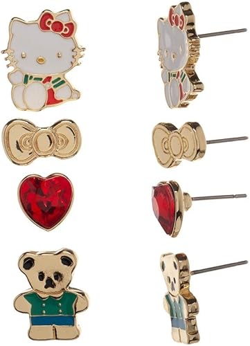 Hello Kitty Paquete de 4 aretes, Oro
