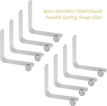 8pcs Kayak Paddle Spring Snap Clips, Stainless Steel Spring Button Clip Push Button Clips, Tube Locking Pin Clips for Kayak Paddle Camping Tent Pole