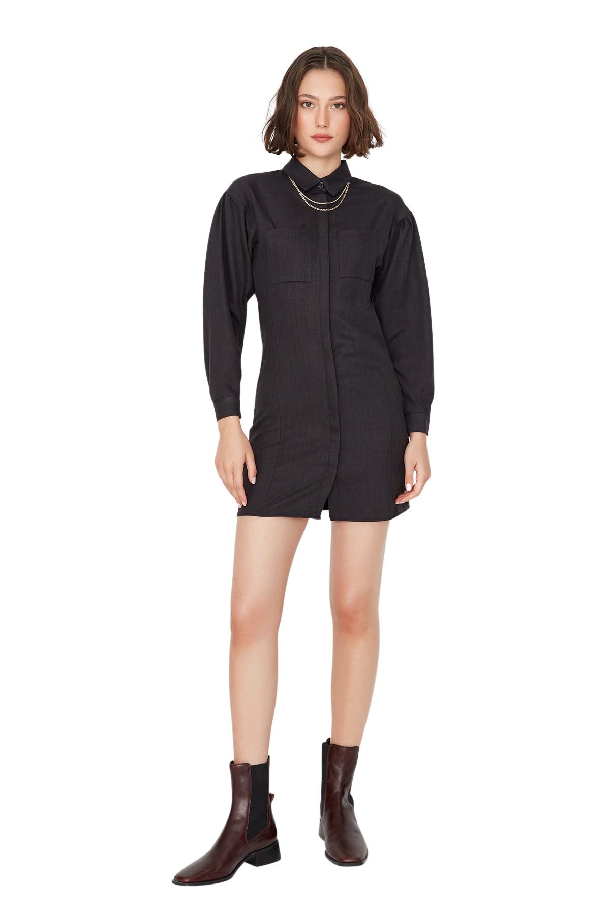 Trendyol TWOAW23EL00580 Black Shirt Dress 100% Viscose Regular Fit