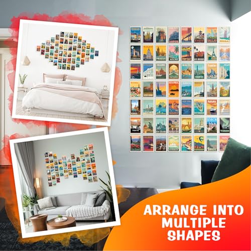 Image of CodersParadise Travel City Wall Collage Kit - Pack of 54 Aesthetic 4x6 Inch Vintage City Posters for Bedroom, Dorm, Study & Living Room Decor | Trendy Cityscape Wall Art Prints with Glue Dots Included