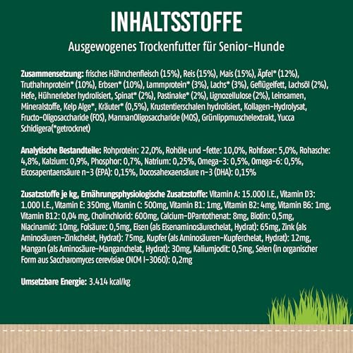 Christopherus Senior, Vollnahrung für den älteren Hund ab dem 6. Lebensjahr, Trockenfutter, Geflügel, Lamm, Ei, Reis, Krokettengröße ca. 1 cm, Älterer Hund, 12 kg