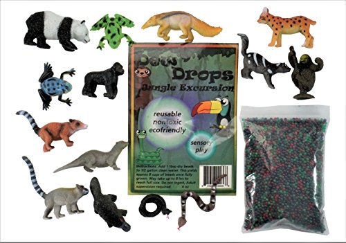 Sensory4U Dew Drops Water Beads Jungle Excursion Tactile Sensory Toys Bin Kit - Rain Forest Toy Animals Included #TOP2