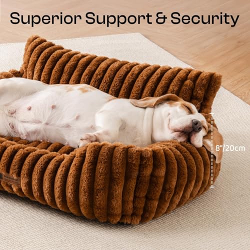 MEWOOFUN Hundesofabett - Katzenbetten für Hauskatzen Weich und Flauschig, Katzensofabett Kleines Hundebett für Hunde und Katzen, Beruhigendes Hundebett (Braun, 91x72x30cm)