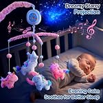 Lit bébé Licorne mobile pour les filles avec boîte à musique (100+ Jouet en peluche rotative avec projecteur de lumière étoilée. Jouet apaisant pour la nourrice douce, cadeau de douche pour nouveau-né idéal.