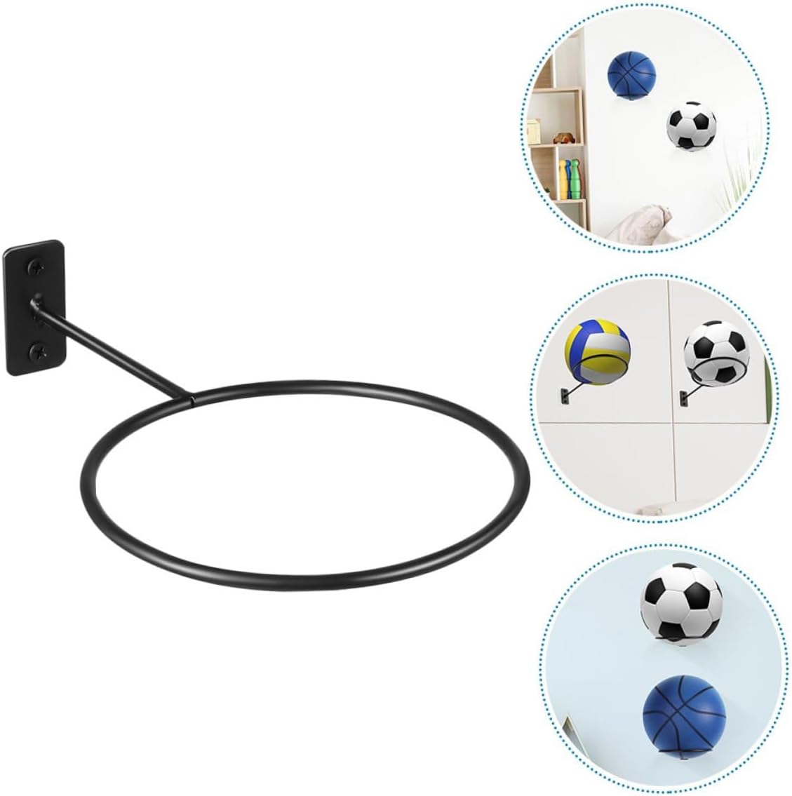 8pcs Wall Mounted Ball Holder Rack, Metal Basketball Organizer and Soccer Volleyball Display Stand for Home Garage Sports Storage, 23.5 X 4.5 Cm Black