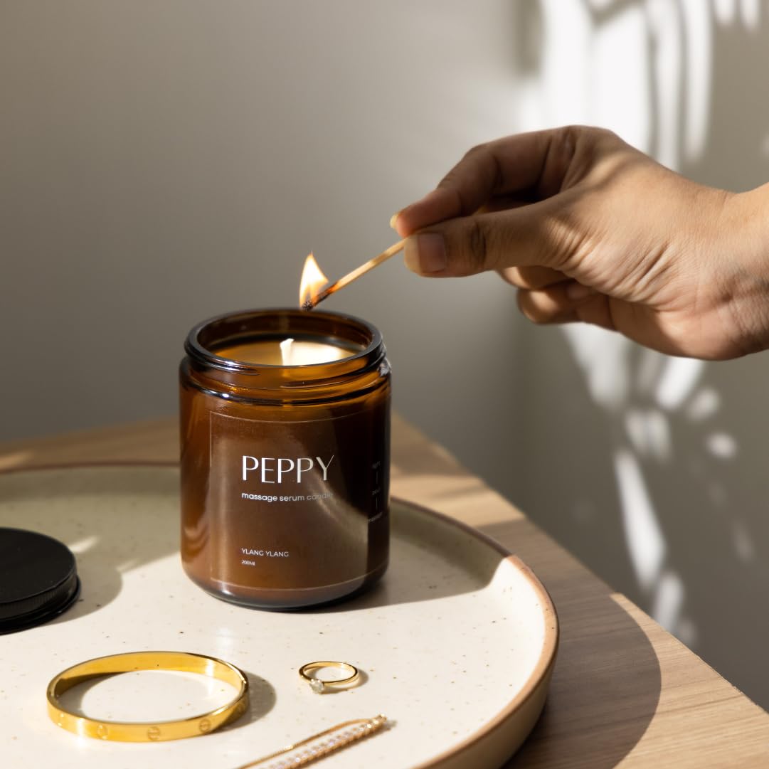 Peppy's Massage Candle | Luxurious and Nourishing Massage Serum Candle | Soy Wax Candle | Aromatherapy, Reduces Stress and Boosts Relaxation (Oud and Rose) 200 ml-image-16
