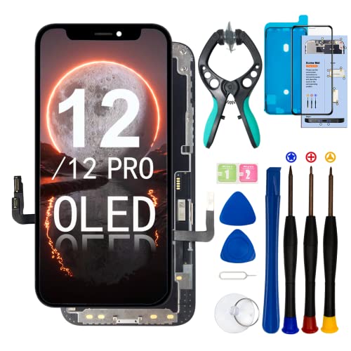 for iPhone 12/12 Pro OLED Screen Replacement Kit [ NOT LCD ] 6.1 inch Full HD Display 3D Touch Screen Digitizer Full Assembly + Repair Tools + Screen Protector