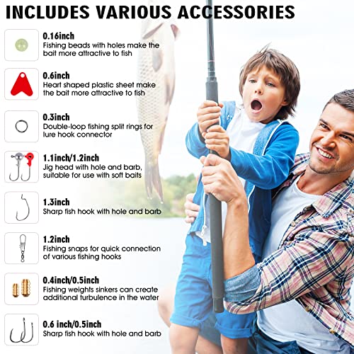 375Pcs Fishing Lures For Freshwater, Fishing Tackle Box 2 Big Frogs Grasshopper Lifelike Fish Baits Plastic Worms, Artificial Fishing Baits For Bass Trout Salmon, Best Fishing Gifts For Men Kids（375） #TOP5