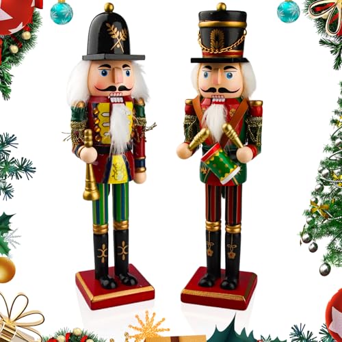 Szhhrxi 2025 Nussknacker Figur, 2 Große Nussknacker Weihnachtsfiguren aus Holz, Nussknacker Soldat im Erzgebirge-Stil, Handbemalter Traditionelle Weihnachtsdeko Nussknacker (A) Szhhrxi 2025 Nussknacker Figur, 2 Große Nussknacker Weihnachtsfiguren aus Holz, Nussknacker Soldat im Erzgebirge-Stil, Handbemalter Traditionelle Weihnachtsdeko Nussknacker (A)