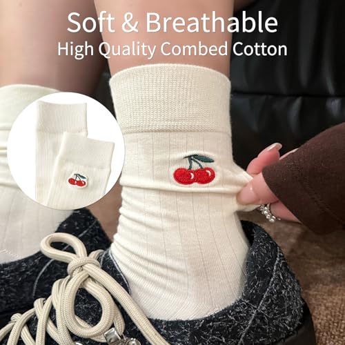 Image of Women's Cute Crew Socks, Casual Athletic Cotton Bowknot Cherry Calf Novelty Socks for Women