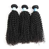 BLY 7A Mongolian Virgin Kinky Curly Human Hair Bundles Extensions 3 Bundles Unprocessed Curly Weave Natural Black Hair(20/22/24 Inch)