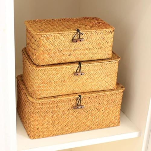 YSGLIFE Aufbewahrungsbox aus Seegras Bastkorb Korb mit Deckel...