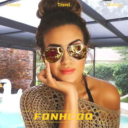 FONHCOO Polarized Sunglasses for Women Men, Oversized Aviator Sunglasses Metal Frame UV400 Protection2