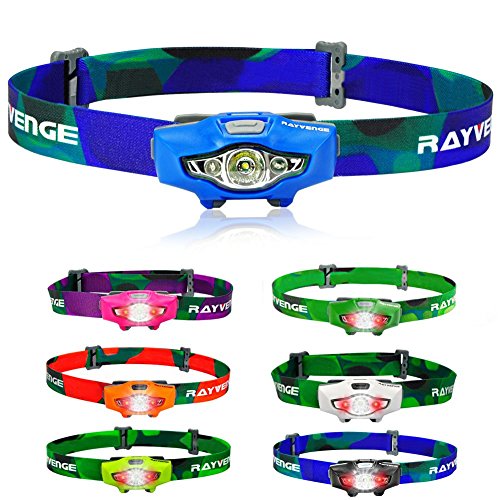 RAYVENGE T1A Waterproof Headlamp with Red Light, 115-Lumen, 114-Meter, IPX6, 6 Light Modes, 80h Long Battery Life, Only 1.3oz - Best Headlamps for Running, Camping, Hiking (Blue)