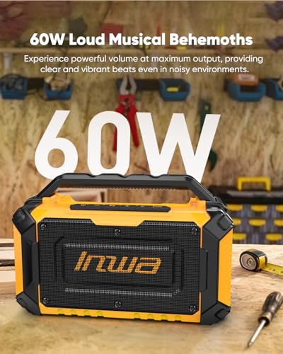 Inwa Jobsite Bluetooth Speakers Compatible with DeWalt 20V/FLEXVOLT & Milwaukee M18 Battery, 60W Portable Outdoor Wireless Boombox w/Bass, RGB Lights, Loud Speaker for Worksite/Workshop/Garage(Golden) - image 2