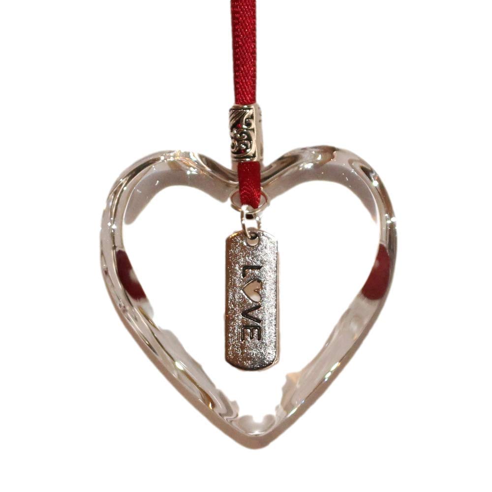 The Heart Shack Dark Red Ribbon Love Glass Hanging Heart Keepsake Gift