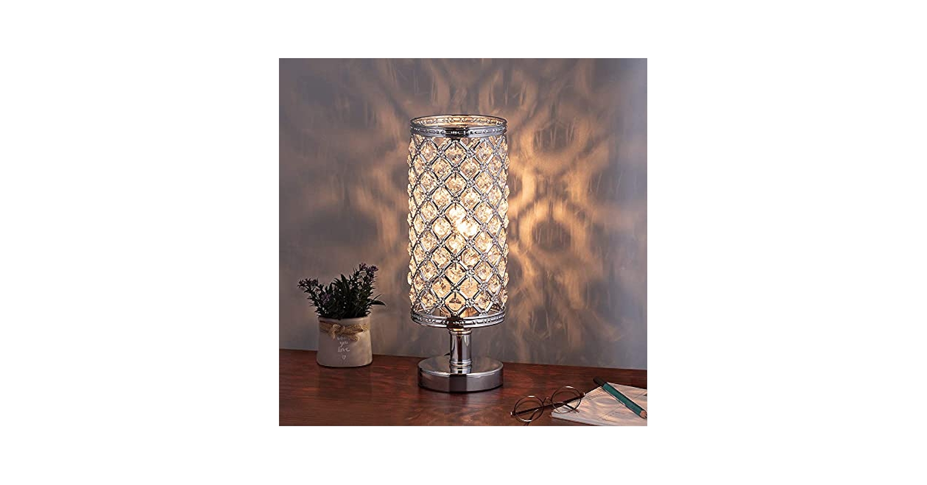 ETELI Crystal Table Lamp Sparkle Nightstand Lamp Modern