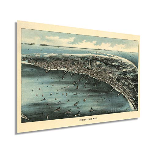 HISTORIX Vintage 1910 Map of Provincetown Massachusetts - 16x24 Inch Vintage Map Wall Art - Panoramic Birds Eye View of Provincetown Mass. - Provincetown Map - Provincetown Poster