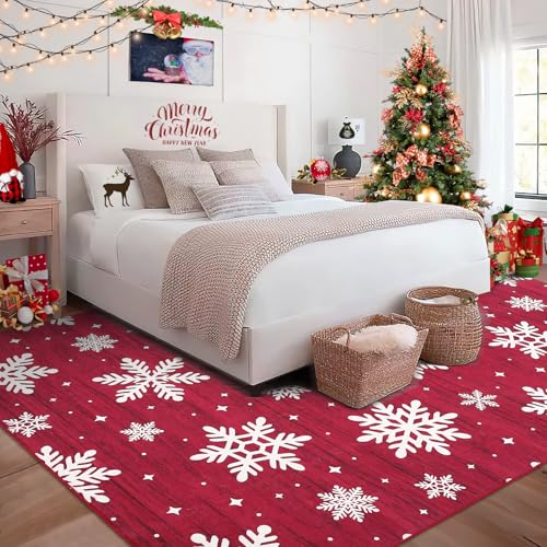 Tapete navideño rojo 182x122 cm antideslizante y lavable miniatura 3