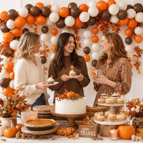 Image of Orange White Brown Link Balloons,Linking Balloons for Thanksgiving Decorations