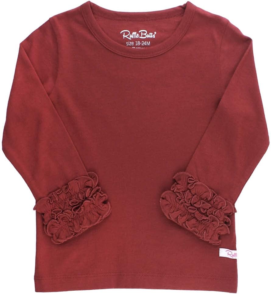 RuffleButts Baby/Toddler Girls Knit Long Sleeve Ruffle Layering Tee Shirt
