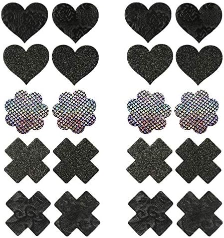 IKAXON Glitters Pasties Nipple Covers,Multi Design Nipple Stickers Disposable,Waterproof (Black)
