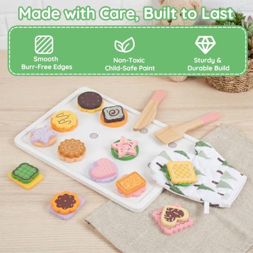 Slice and Bake Wooden Cookie Play Food Set for Kids, Kitchen Toys Food Accessories for Toddlers, Pretend Play Baking Set for 3 4 5 Years Old Girls Boys Birthday Gifts (Nomal Green) — view 5