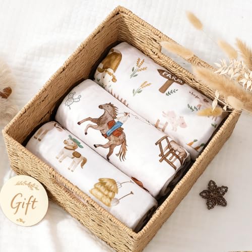 Image of HOMRITAR Cowboy Baby Blanket for Boys Double Layer Dotted Backing | Soft Lightweight Minky Farm Blanket for Infant Toddler Outdoors Stroller Nursery Crib Shower Gifts 30 x 40 Inch