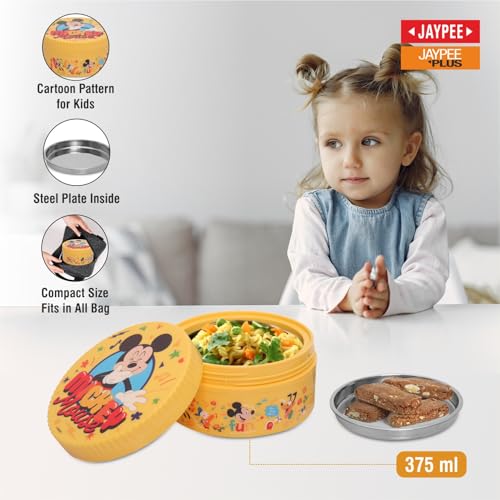 Image of JAYPEE Unimunch PU Insulated Inner Stainless Steel Lunch Box with Steel Dish | Spillproof Ideal for Snacks| Easy to Carry Non Toxic |Safe for Storing Food,375 ml, Yellow