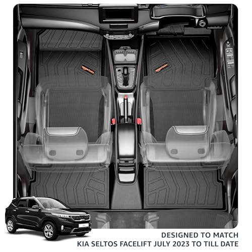 Image of Amazon Basics - 5D Car Floor Mats for Kia Seltos (Jul 2023-Present) | All-Weather Protection | Precision Laser Fit| TPE | Black